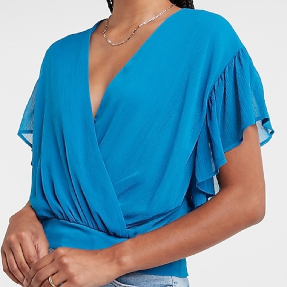Express - Wrap Front Ruffle Sleeve Top